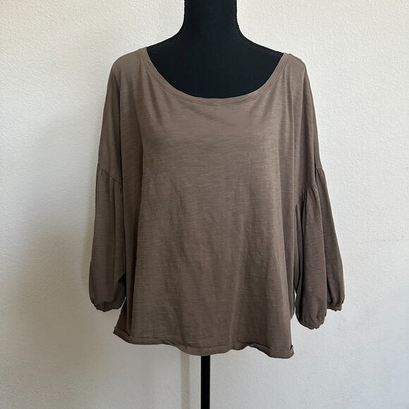 Garnet Hill Top XL Boxy Crop Capsule Brown 100% Pima Cotton Oversized Relaxed - Picture 1 of 10